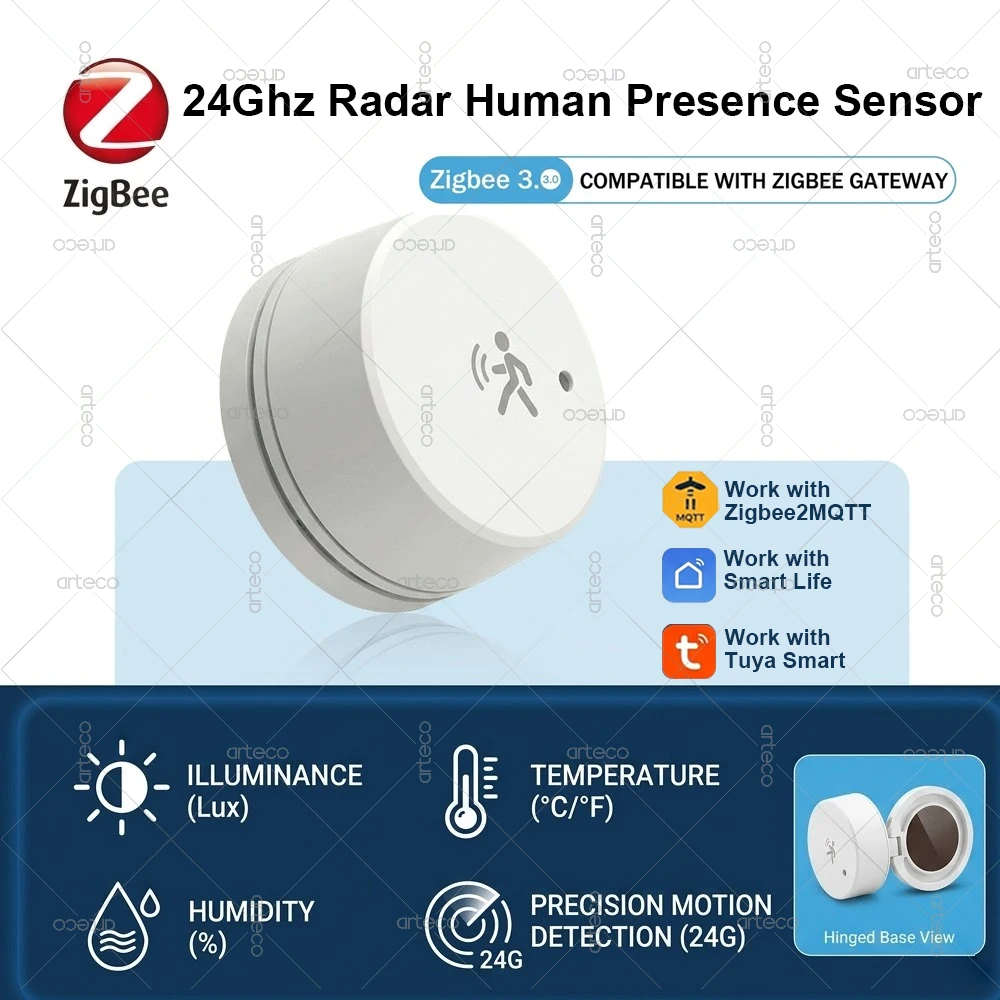 

Zigbee Presence Sensor 24G Radar Human Detector Motion Static Temp Humidity illuminance Detect Tuya Z2M Home Security Automation