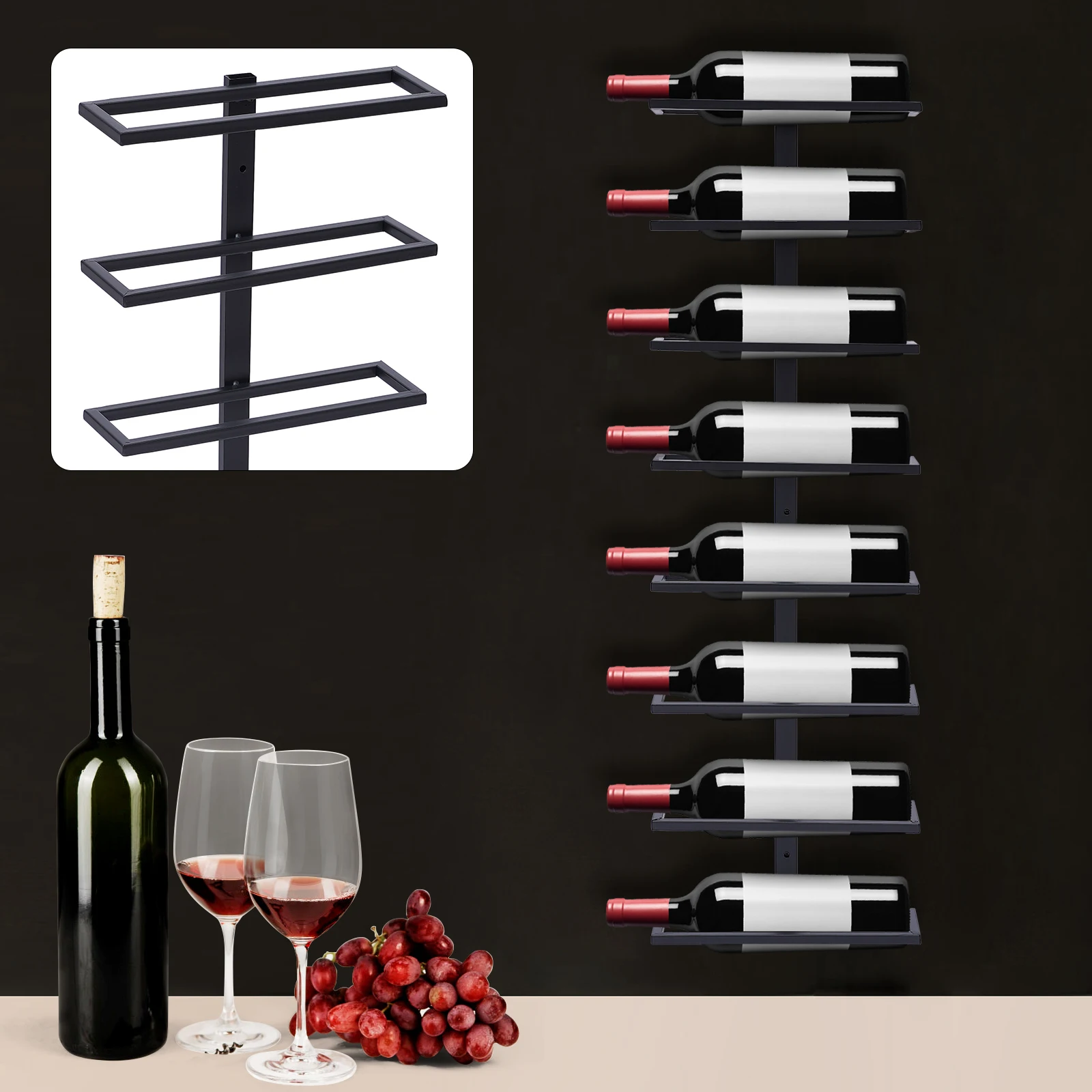 

Wall-Mounted Wine Rack, Hanging Wine Holder, Side Wine Rack for Bar