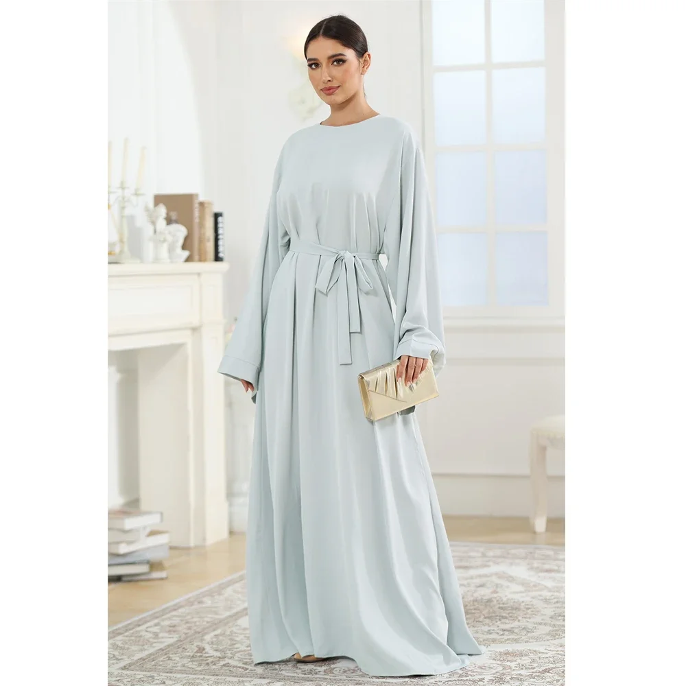 2025 New Muslim Dress Abaya Flare Sleeve Islam Clothing Abaya Women Dubai Kaftan Turkish Modesty Robe Plain Belted Dress Ramadan