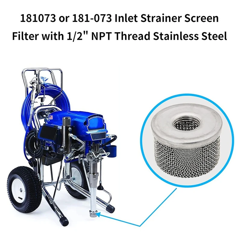 ABUL-4Pcs 181073 Or 181-073 Pump Inlet Strainer,Screen Filter 1/2In NPT Thread Stainless Steel With For Airless Paint Sprayer