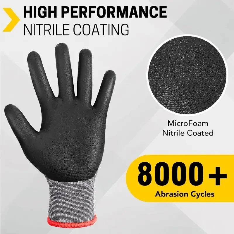 Work Gloves Microfoam Nitrile Coated Touchscreen Nylon Safety Gloves with Grip for Men Gardening Yard Lawn Mechanic Construction