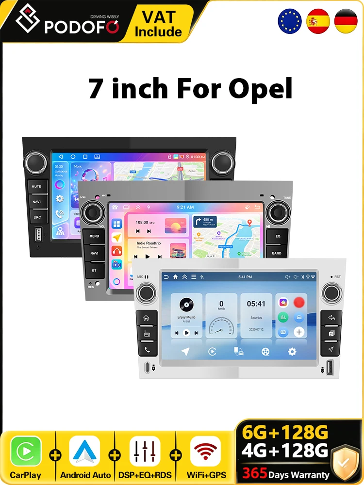Podofo 6G+128G 7" Android Autoradio für Opel Astra Antara Vectra Corsa Zafira Meriva Vivaro Combo Signum Tigra Twin Top Auto Intelligentes System CarPlay Android Auto Autoradio GPS WiFi BT Auto