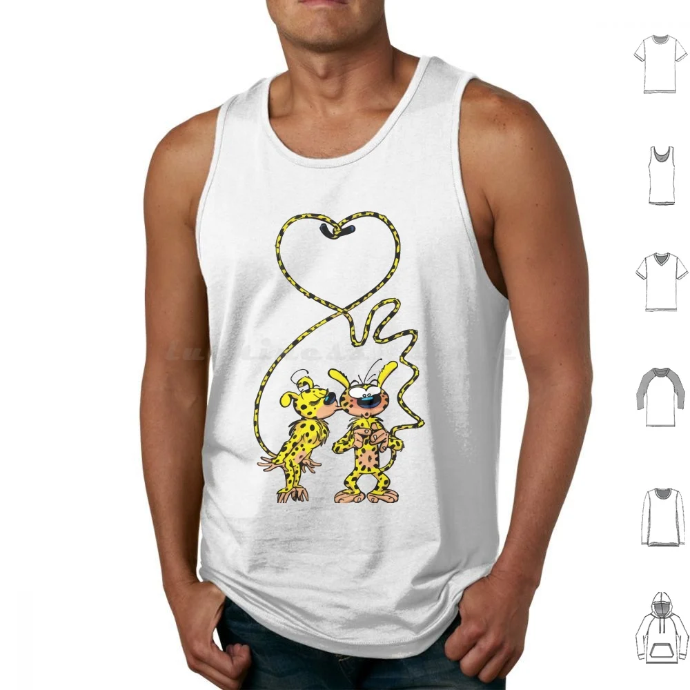 Marsupilami And Girl Kissing Tank Tops Vest Sleeveless Comic Book Character Yellow André Spirou Belgium France Fantasio Pet