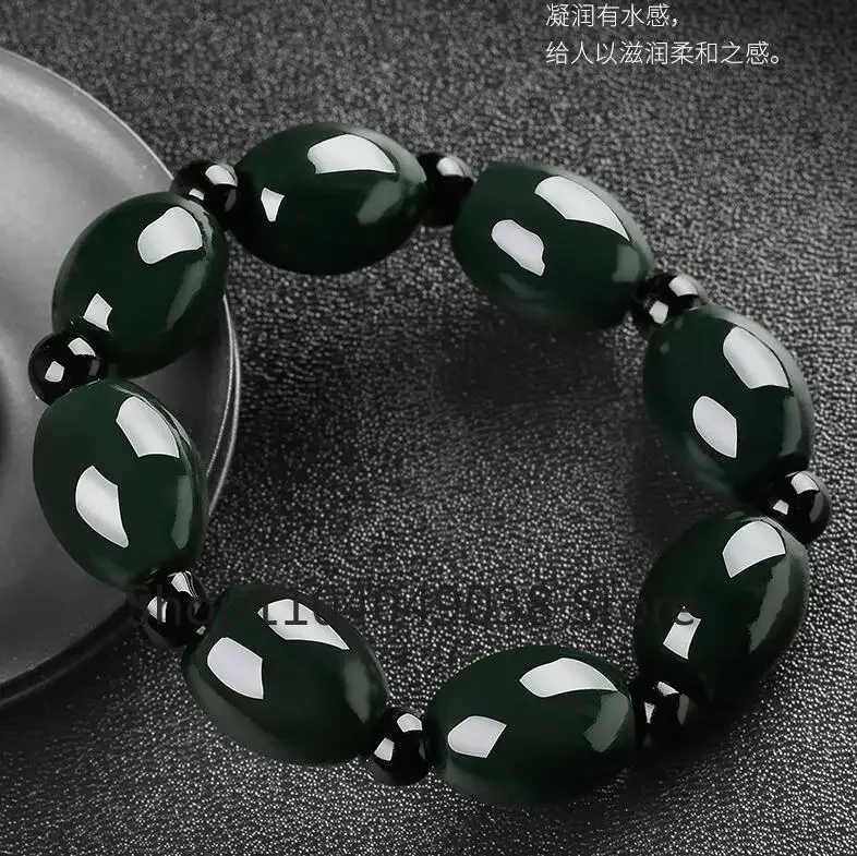 

Natural Green Jade Elastic Bracelet Men Women Healing Gemstone Jewelry Real Chinese Hetian Jades Beads Elastic Beaded Bracelets