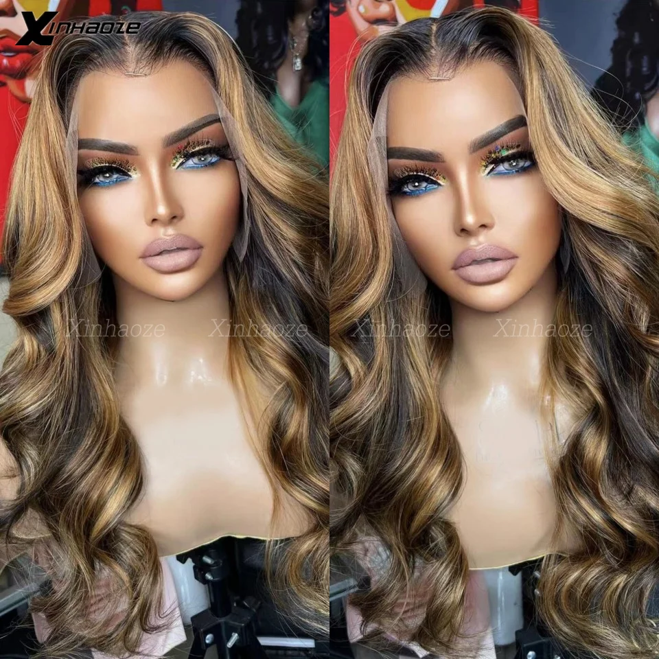 

#4/27 Highlight Body Wave Silk Top Wigs Human Hair Brazilian Colored Brown Blonde 13x6 HD Transparent Lace Frontal Wig For Women