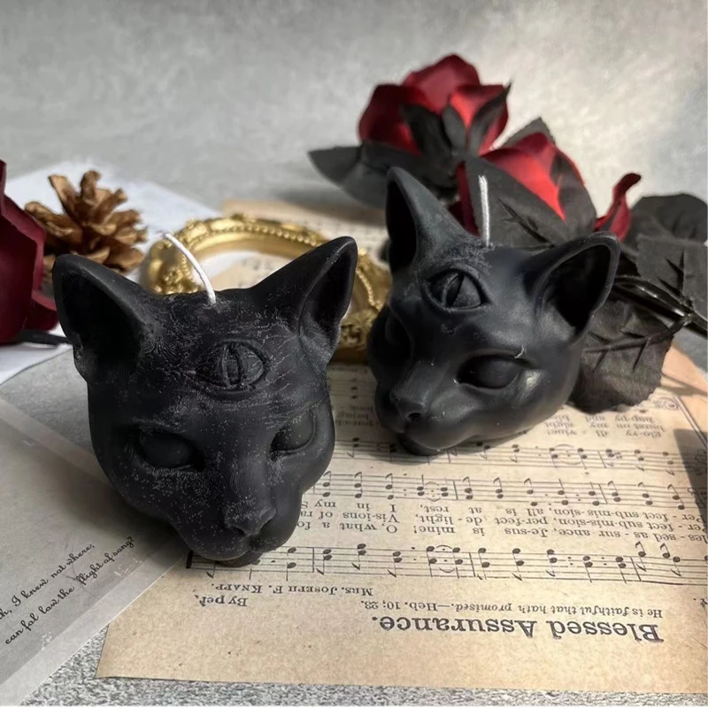 

Creative halloween candle three eyes cat scented candles party decorations for events home decor accessories modern decor candle