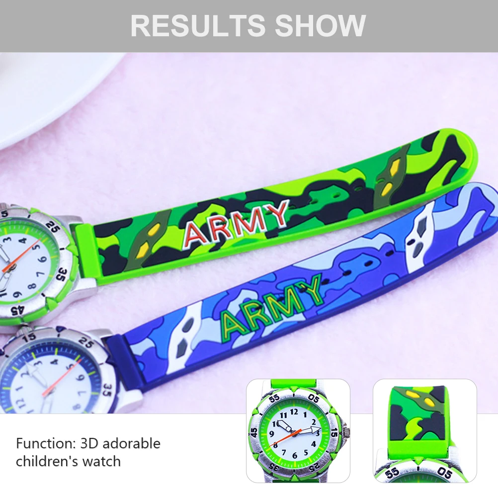 Children Watch Kids Wristwatch Cartoon Silicone Green 3D Pattern Adjustable Quartz Movement Practical Gift Child Watches