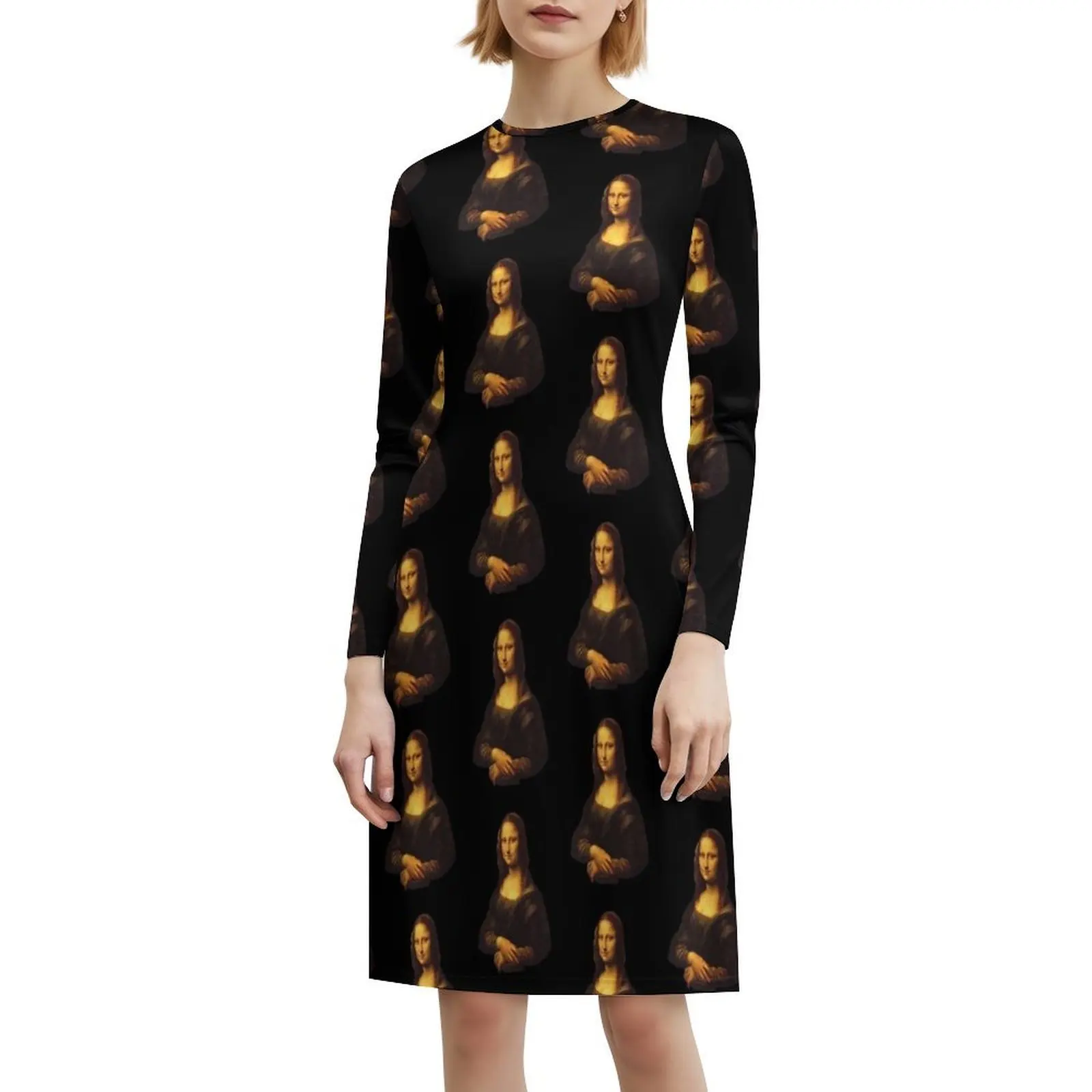 الموناليزا بواسطة ليوناردو دافنشي فستان سموك الأزهار للنساء الربيع الصيف فستان كاجوال للحزب الموناليزا الموناليزا اللوحة