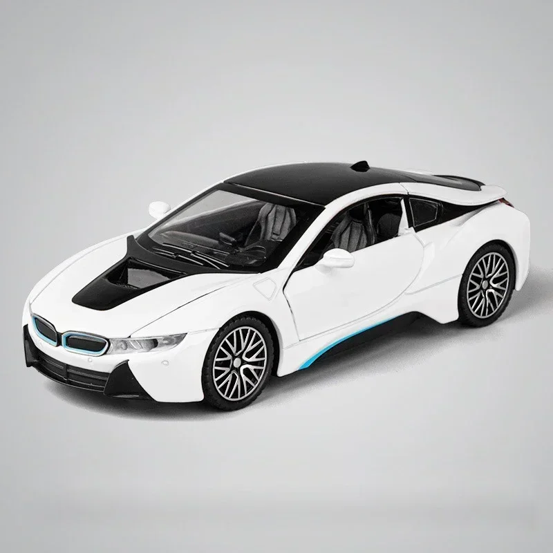 Bmw i8 1:32 Supersport wagen Druckguss Metall legierung Modell auto zurückziehen Simulations sammlung Kind Miniaturen Sound & Light Spielzeug Geschenk