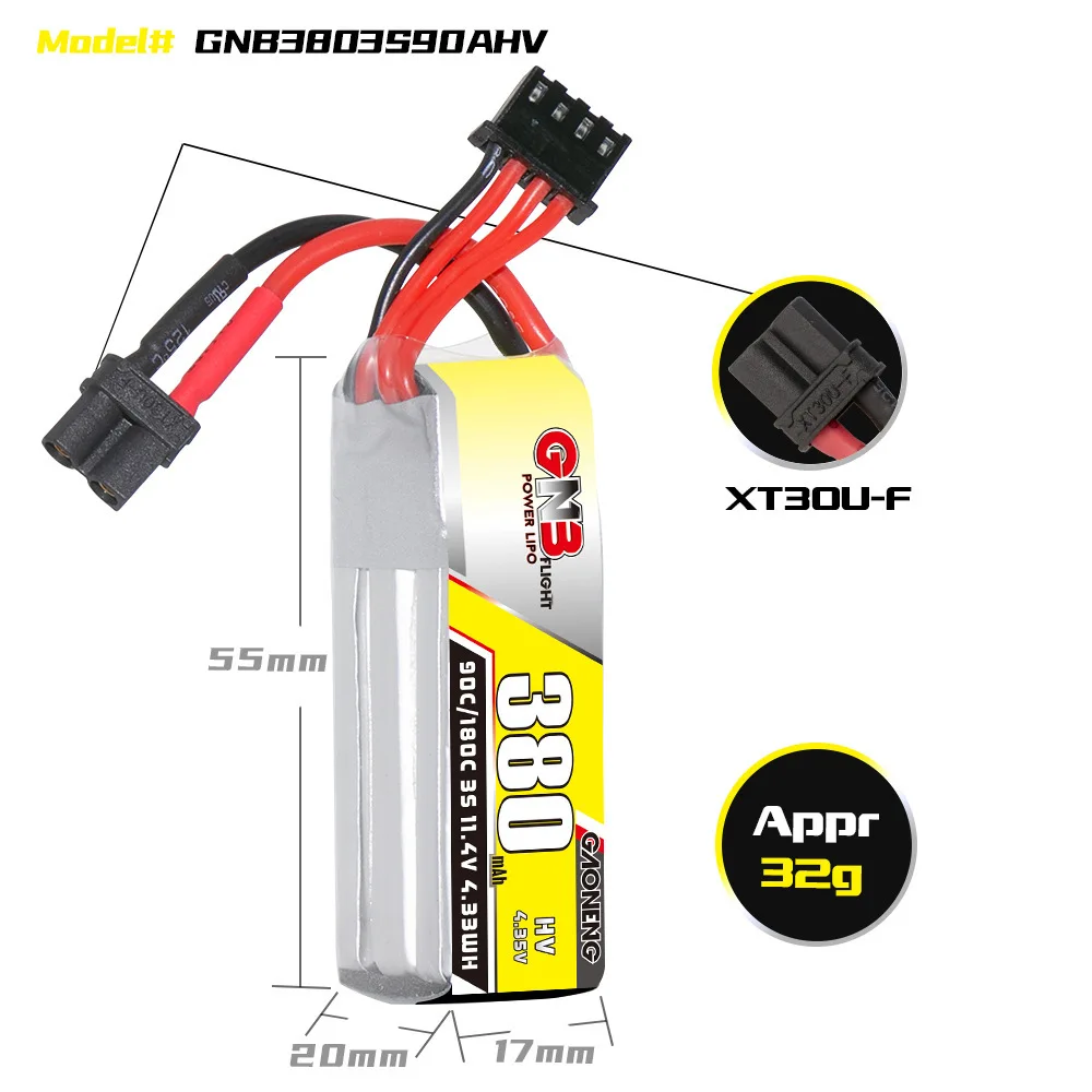 GNB HV 3S 11.4V 380mAh 90C/180C Akumulator Lipo do Samochodów RC Łodzi Helikopterów RC Quadcopterów Dronów Wyścigowych FPV Części Zamienne Akumulator 3S — zdjęcie produktu 6