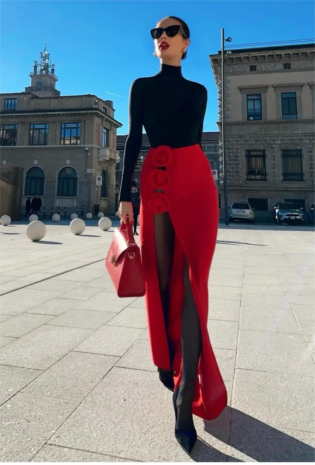 Women Long Elastic Bandage Skirts 2024 New High Waist Open Leg Appliques Ankle Length Evening Club Party Skirt Gala Dresses