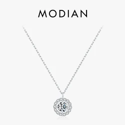 Modian Fashion 925 Sterling Silver Luminous CZ Geometric Pendant Necklace for Women Adjustable Link Chain Fine Jewelry 2020 New