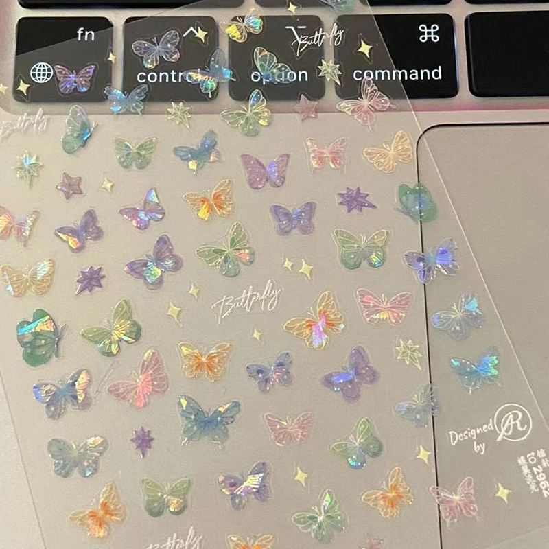 1/5PCS Butterfly Wing Streamer Shell Laser Stickers Advanced Embossed Shiny 3D Nail Decals Butterflies Nail Pattern Y2K Sticker