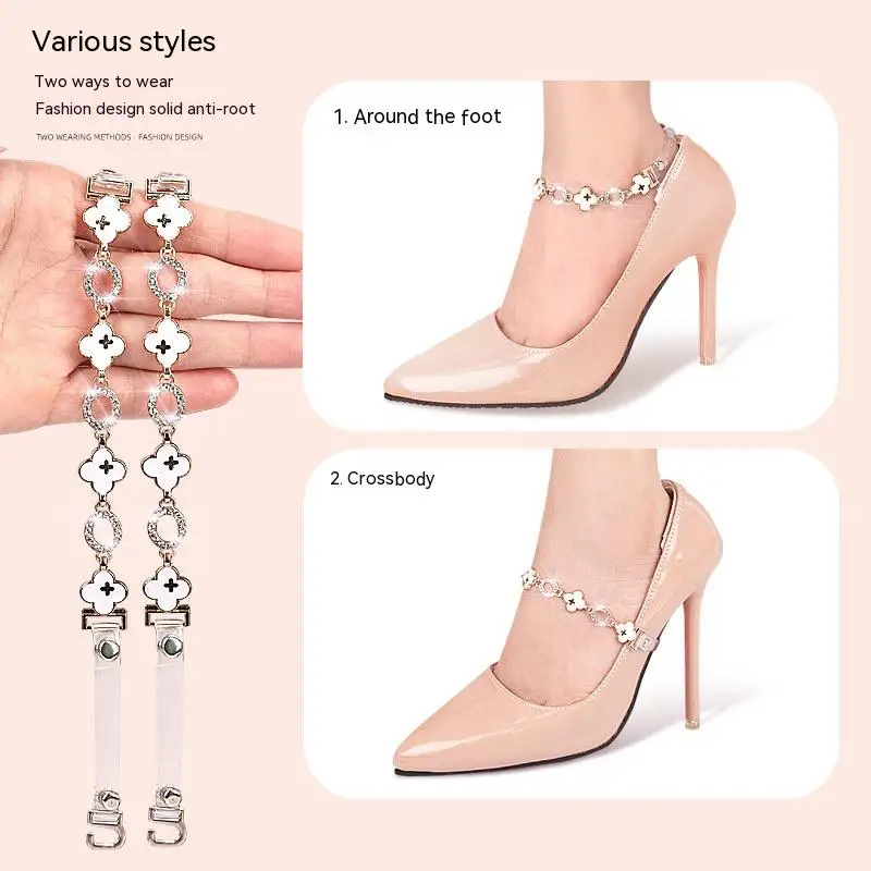 Women Shoelace High Heels Anti-loose Shoe Strap Belt Adjustable Lazy Sandals Slippers No Tie Buckle Daisies Clover Pearls Laces