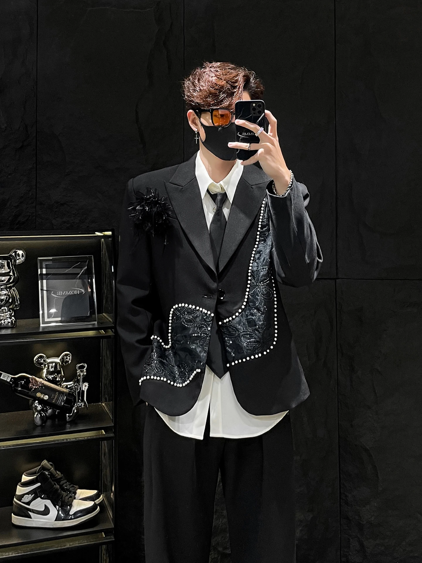 

Мужская повседневная куртка Ele с вышивкой и объемным 3D-цветочным декором, свободный крой, длинный рукав