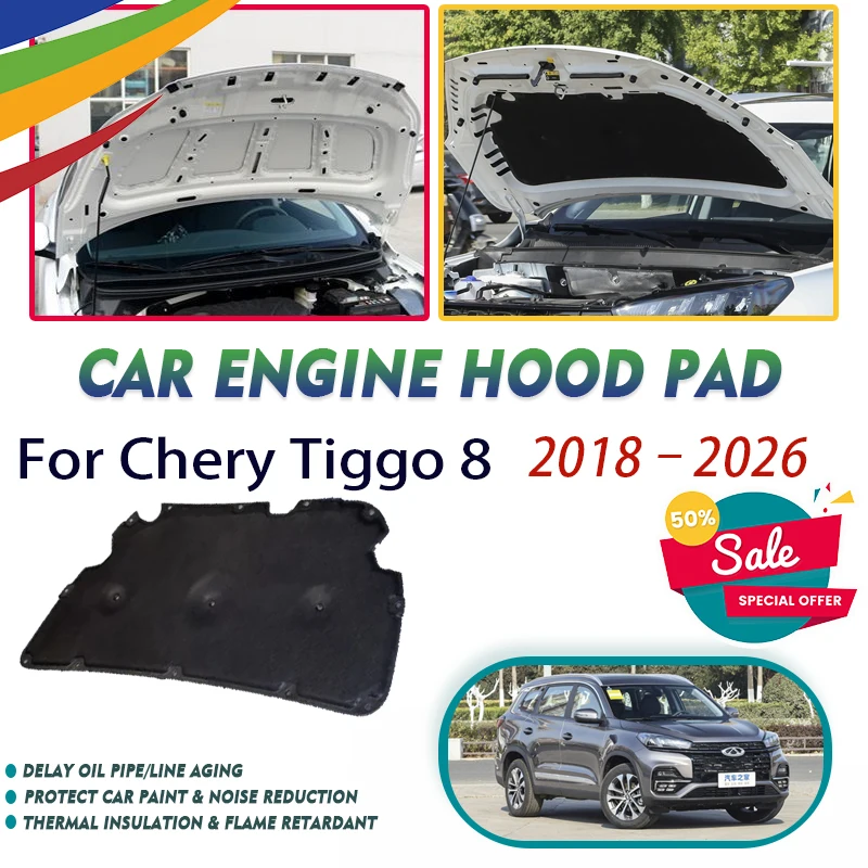 

Car Engine Hood Pads For Chirey Chery Tiggo 8 DR 7.0 Ebro S800 2018~2026 Soundproof Insulation Mats Heat Shield Auto Accessories