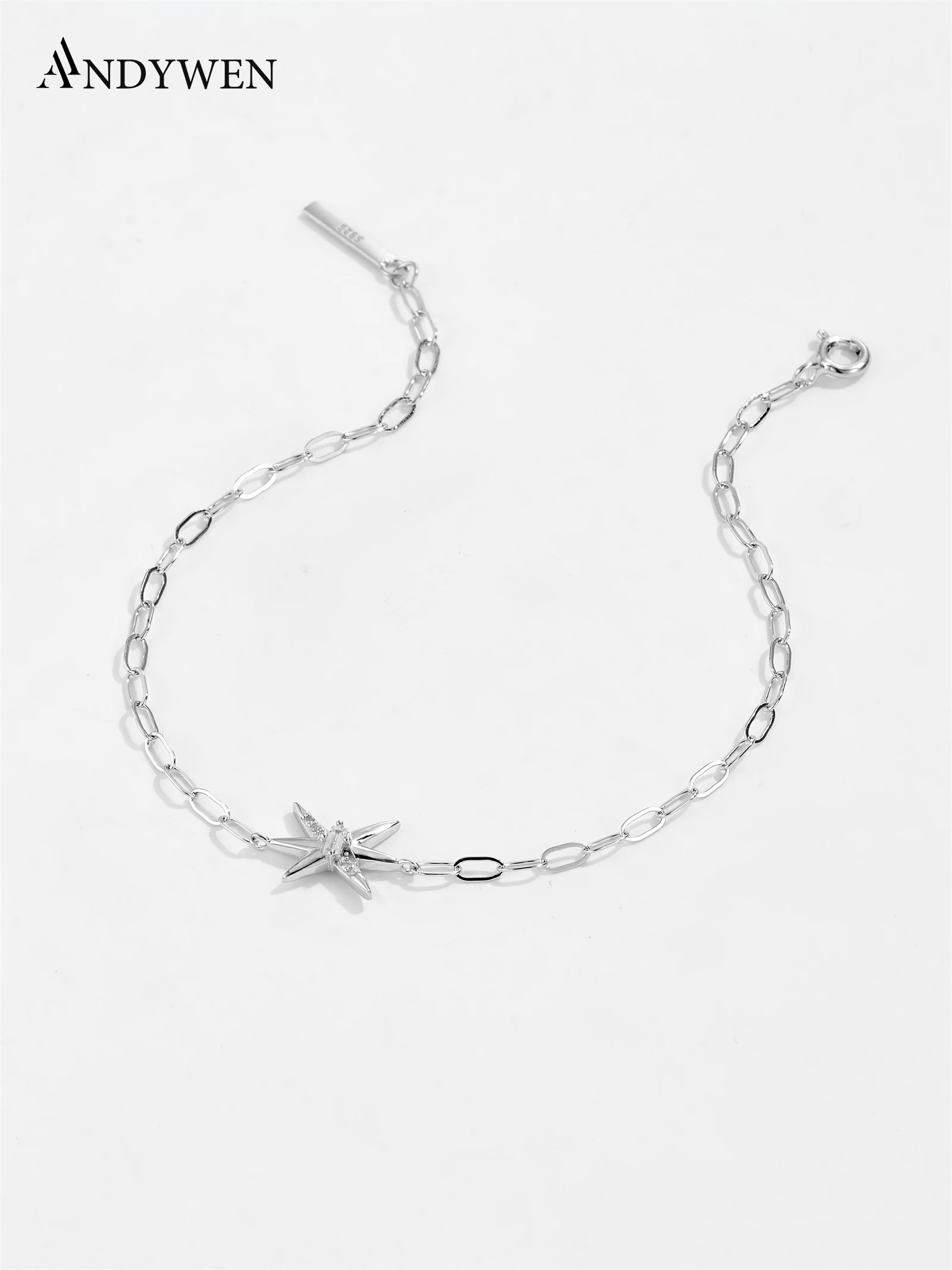 

ANDYWEN 925 Silver Star Burst Bracelet, 5A Zirconia Accent Chain, Unique Link Jewelry for Women, Edgy Romantic Gift