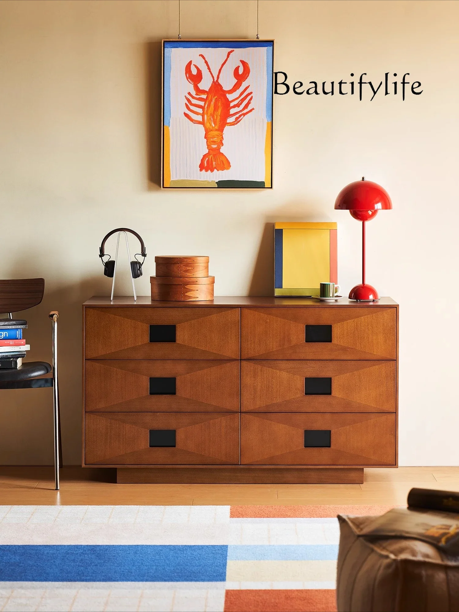 /Time chest medium antique retro solid wood six chest cabinet household living room storage side cabinet