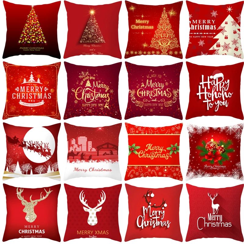 

2022 Christmas ELK Cushion Cover Home Decoration Resuable Pillow Case for Sofa 100% Polyester Pillow Cover Housse De Coussin