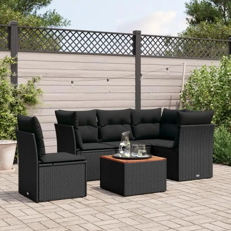 vidaXL Ensemble de meubles de jardin en résine tressée noire, canapé d'extérieur 6 pièces, pour patio, pelouse, cour