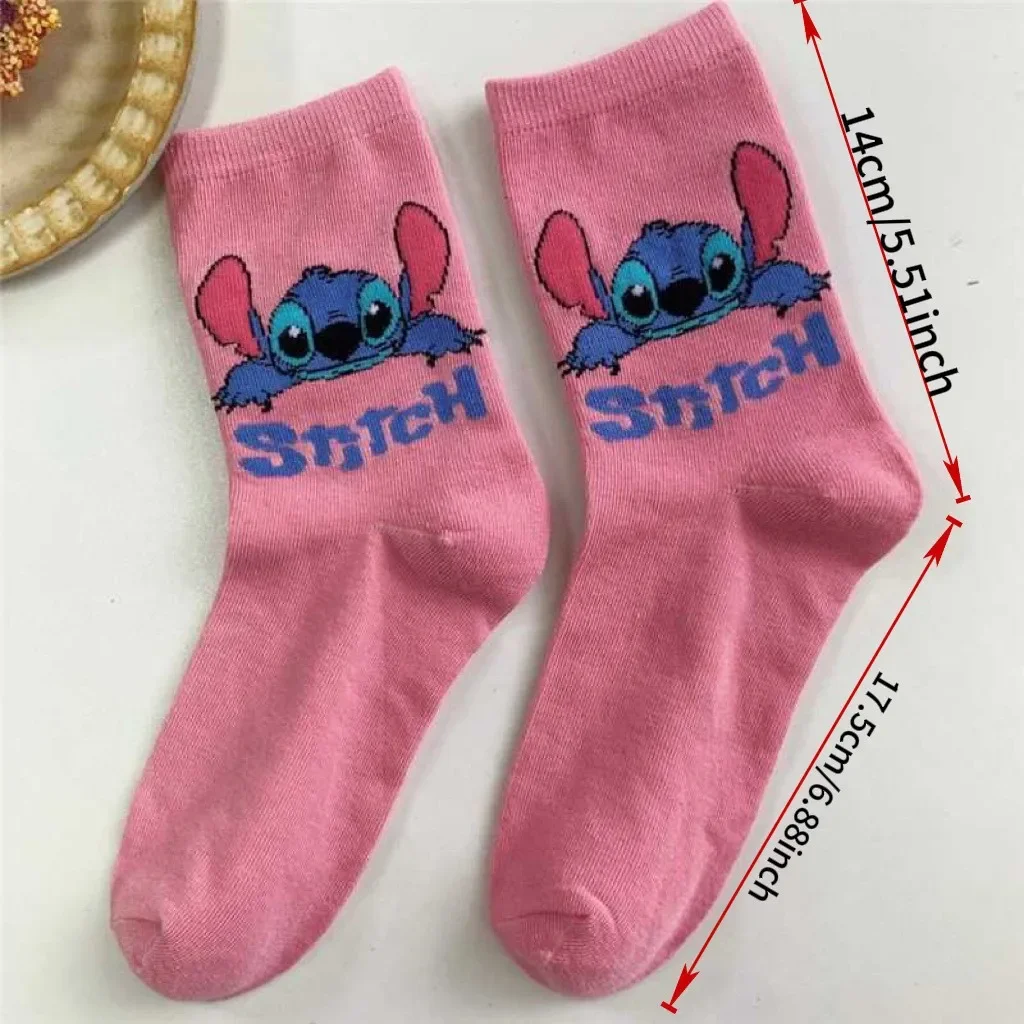 5 أزواج Kawaii ليلو وستيتش أنيمي منتصف العجل الجوارب لطيف الكرتون بتمشيط جوارب قطنية ربيع الخريف الأطفال الجوارب هدايا عيد