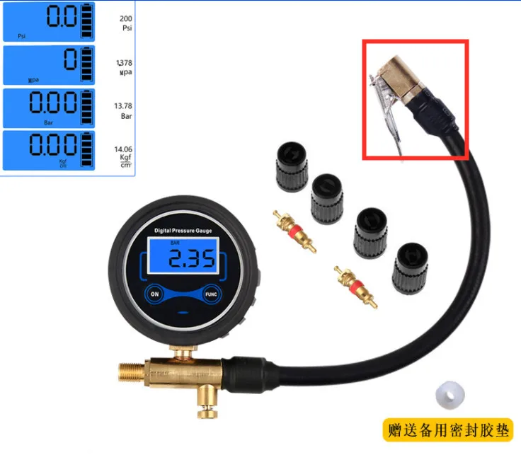 New!Inflator pump digital extension tube, digital tire pressure gauge, car tire pressure gauge, bicycle pressure gauge