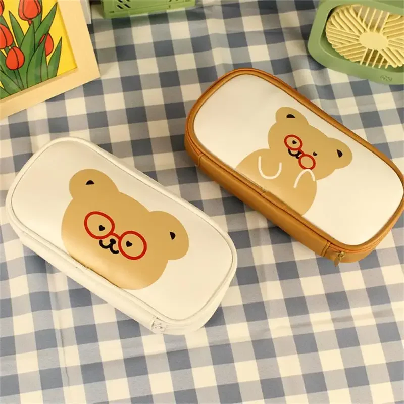 New Pencil Case Creative and Lovely Large Capacity Exquisite Workmanship Fresh Print Students Pencil Box PU Durable Makeup Bags