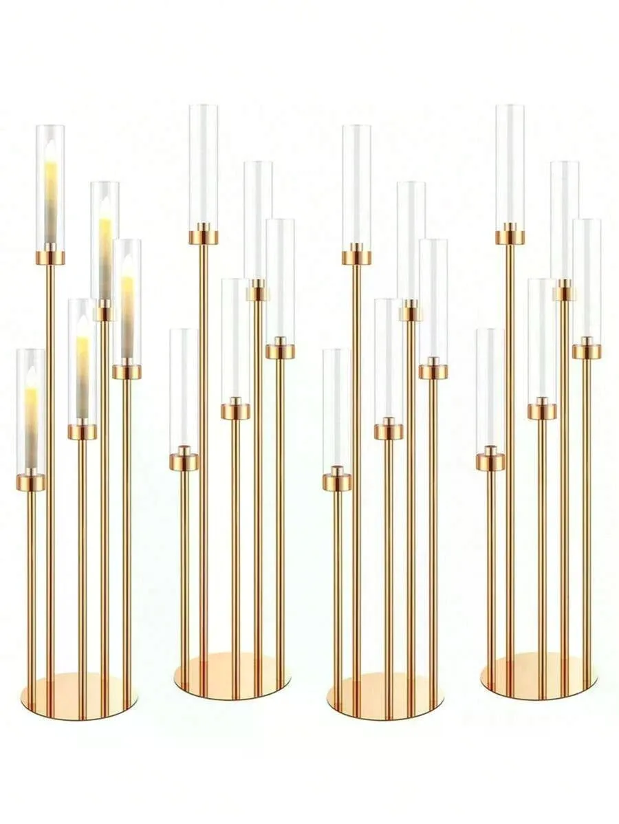 5-arm floor candle holder, height 42.5inch, gold candle holder, tabletop decoration, metal candle holder, suitable for Christmas, weddings, home decor, Halloween party decorations, birthdays, graduations, and other occasions