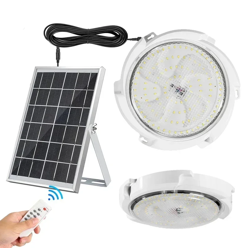 Solar impermeável LED Ceiling Light, Escurecimento Remoto, Sensor de Movimento, Adequado para Exterior, Interior, Iluminação Varanda