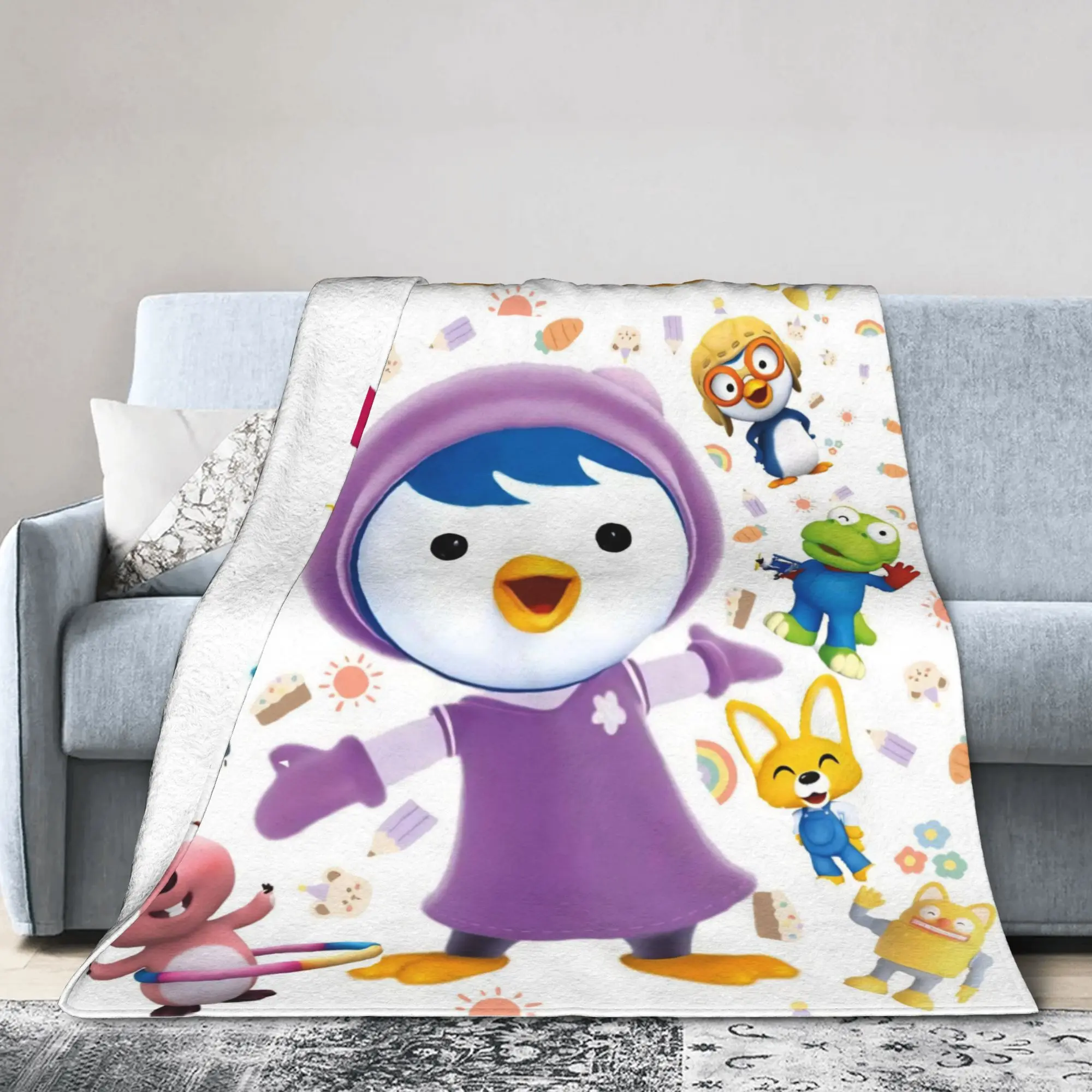 Pororos Cartoon Knitted Blanket Plush Throw Blankets Bedding Couch Printed Soft Warm Bedspreads,