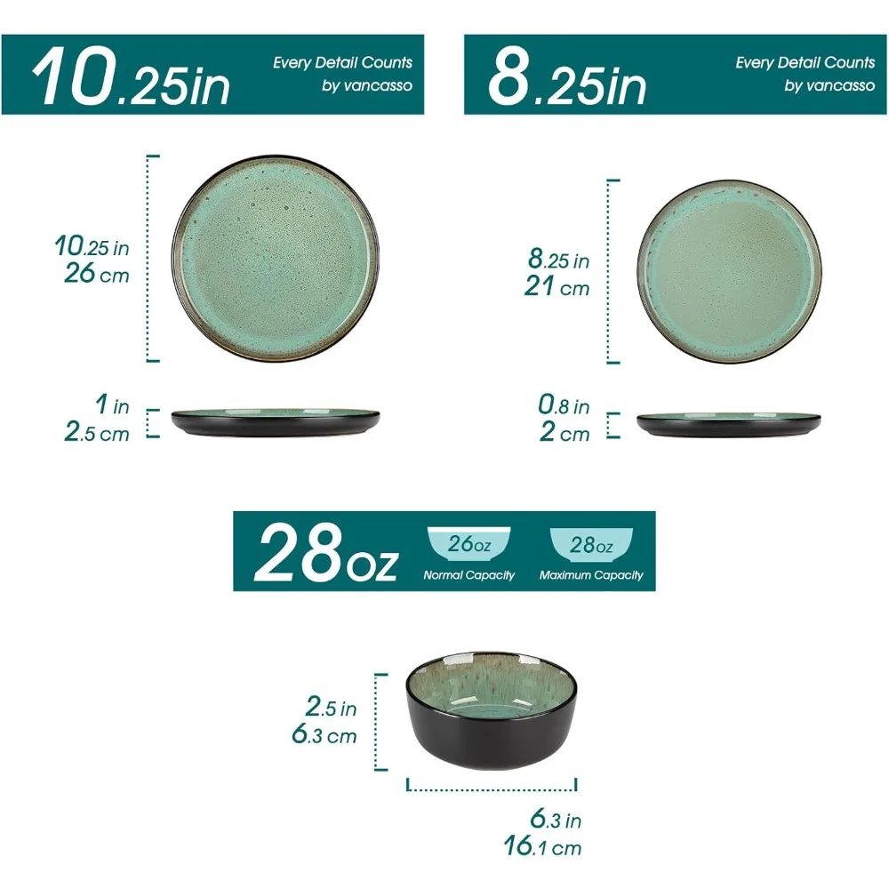 Stoneware Dinnerware Set for 6, 18-Piece Vancasso Plates and Bowls, Microwave and Dishwasher Safe Kitchenware