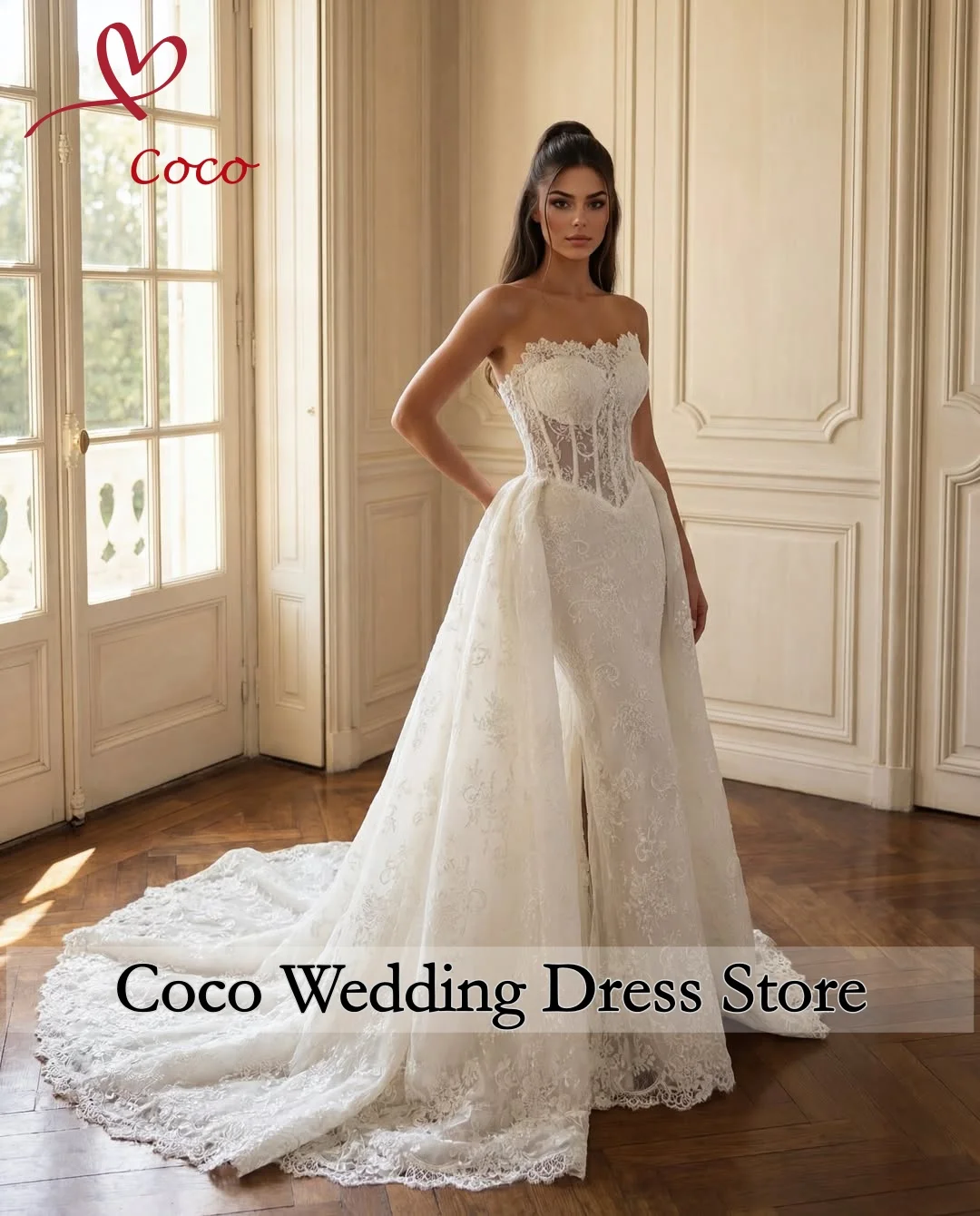 Vestido de Novia de Encaje 2 en 1 Desmontable de Lujo Personalizado, Vestidos de Sirena con Corsé, Vestidos de Novia en Tallas Curvy