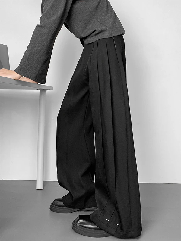 

Bla Men's Casual Wide Leg Pants Pred Pleats Loose Drapey American Sle Straight Cut Long Trousers Spring Season