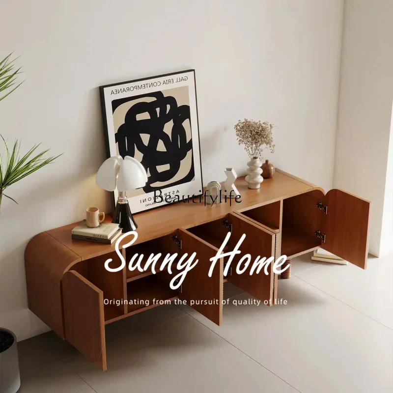 56French retro solid wood small apartment living room TV cabinet against the wall locker