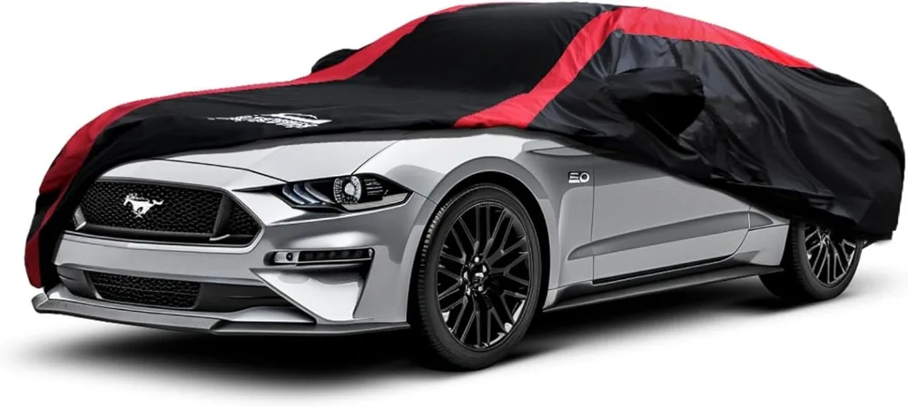 

Waterproof Car Cover with Red Stripes, Custom Fit for 1994-2025 Models, Includes Door Zipper & Windproof Straps