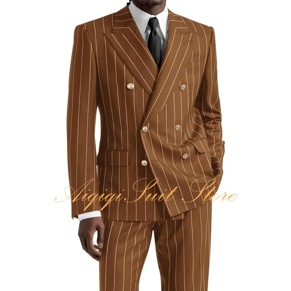 

Men's Stripes Blazer Double Breasted Suit Jacket for Men Slim Fit Business Casual Sport Coats Men's Suits