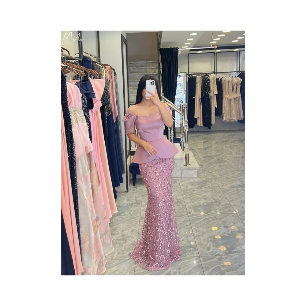 

Mila Shining Strapless Simple Prom Dress Customized Luxurious Evening Woman Dresses Sheath Floor-Length vestidos de fiesta