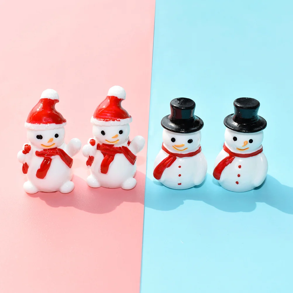 Ornamento de natal mini boneco de neve estátua micro paisagem ornamentos jogar casa brinquedos (chapéu preto + chapéu vermelho) 40 pçs resina de natal