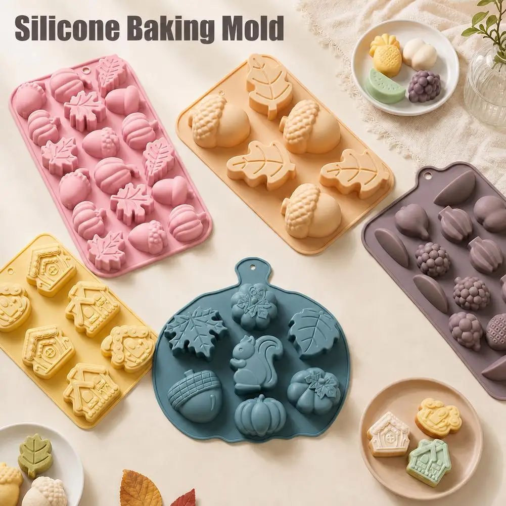 Thanksgiving Fall Silicone Mold Acorn Maple Leaf Pumpkin Shaped Non‑Stick Mould For Chocolate Cake Pastry DIY Baking