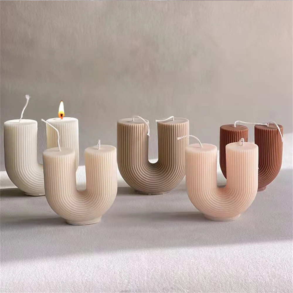 Stampo in Silicone per candele a forma di U-Design ad arco a righe gesso, resina e artigianato in cera-decorazione per la casa e produzione di