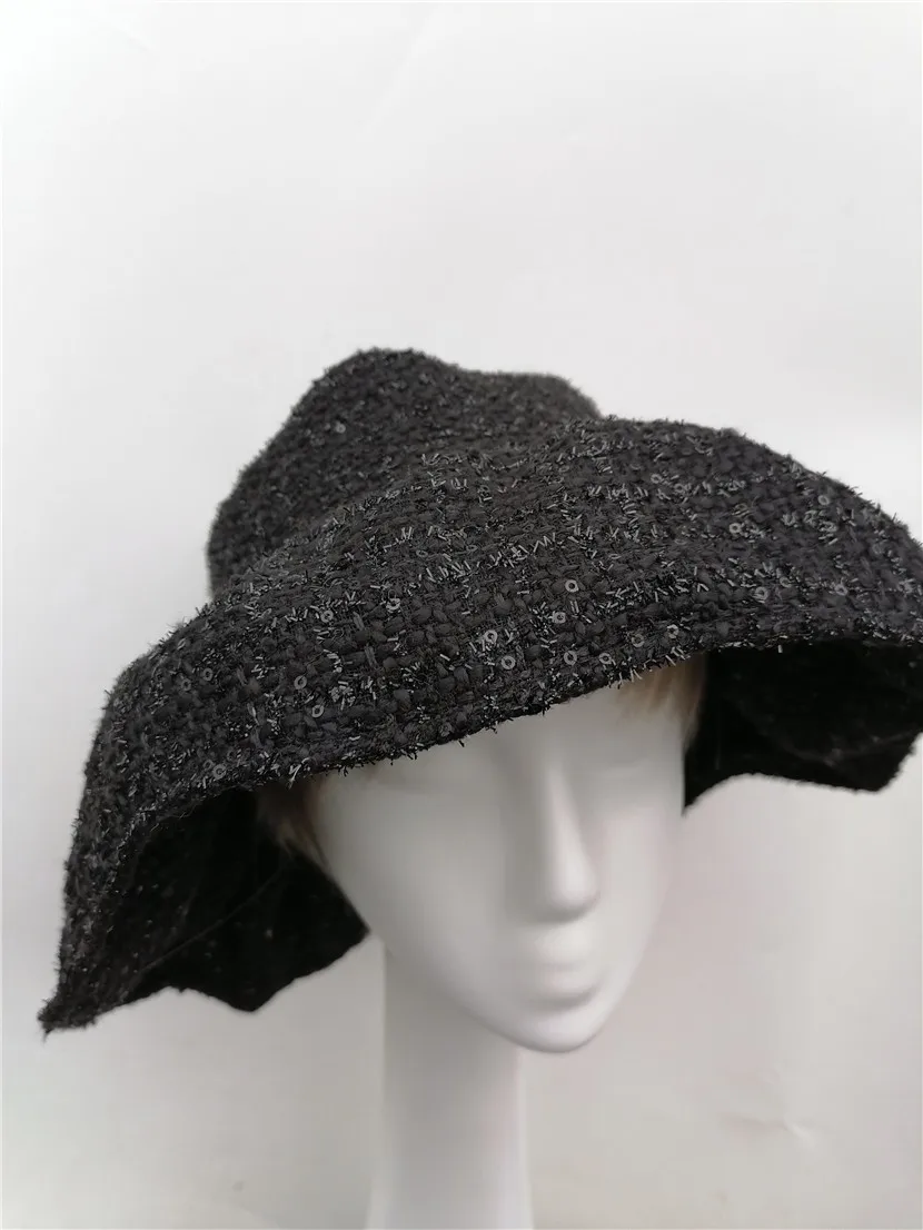 

Black Sequins Floral Wider Brim Sun Hats Sun Caps Bucket Women UV Sun Protection Ladies Summer Hats Chapeau Japanese Style