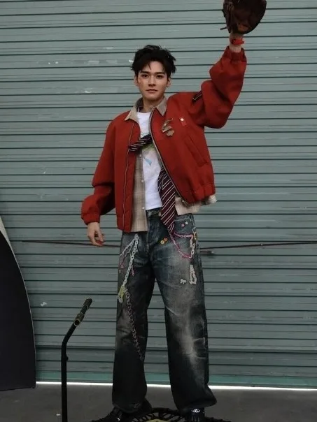 

Мужские джинсы свободного кроя с 3D-принтом, повседневные летние дышащие удобные прямые джинсы с цепочкой