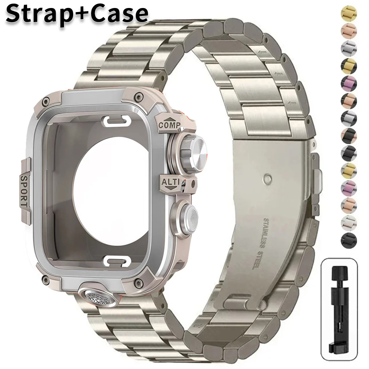 

Металлический ремешок + чехол для Apple Watch Ultra 3/2 49 мм серии 11 10 46 мм 42 мм 9 8 7 45 мм Защитный чехол из сплава для ПК для Iwatch 6 SE3 5 44 мм