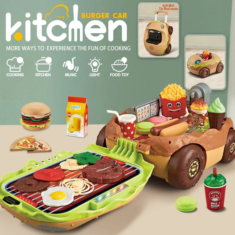 Children's play house kitchen toys hamburger barbecue cooking cooking utensils tableware sales car
