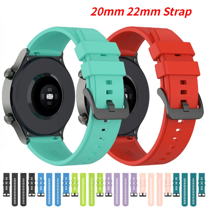 

22mm 20mm Silicone Strap for Huawei Watch GT2 Pro GT3 Pro Amazfit GTR/GTS Wristband Samsung Galaxy Watch 3/4/5 40mm/Active 2