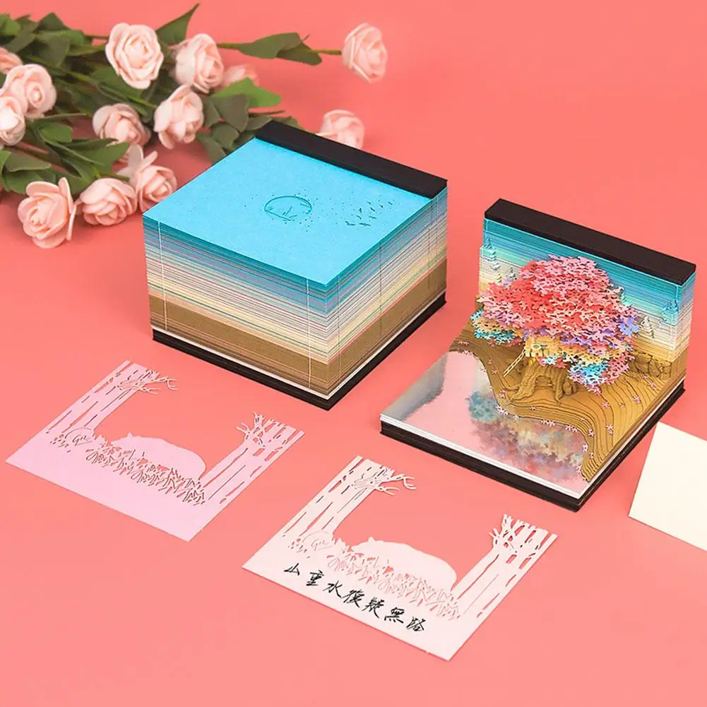 Cherry Blossom Treehouse Treehouse Panoramic 3D Note Tree Color Note Panoramic tridimensionale House Paper Carving Mirror X7A0