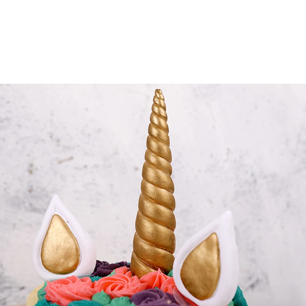 

3Pcs Unicorn Cake Toppers Set Gold Polymer Clay Birthday Party Decorations Horn Ears Baby Shower Wedding Cosplay Halloween Theme
