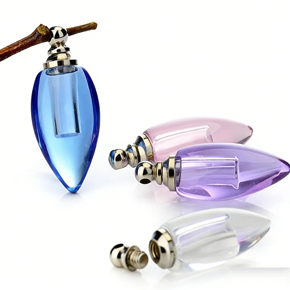 50pcs/lot Crystal Drop Tear Shape Miniature Perfume Vial Bottle Screw Cap Essential Oil Pendant Name on Rice Jewelry Art