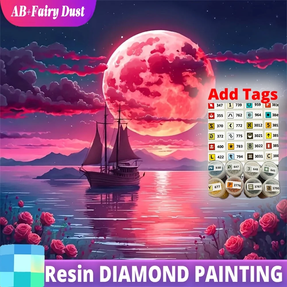 

Resin AB Fairy Dust Moon Diamond Embroidery Landscape Acrylic Craft Supplies Painting Seaside DIY Mosaic Ship Unique Gift
