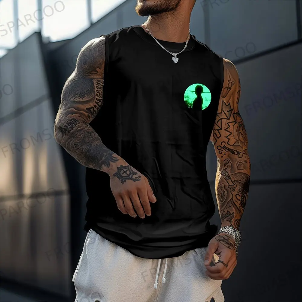 Canotta in puro cotone stampato periferico One Piece Anime Rufy2025 Top fitness da uomo sportivo allentato alla moda estiva